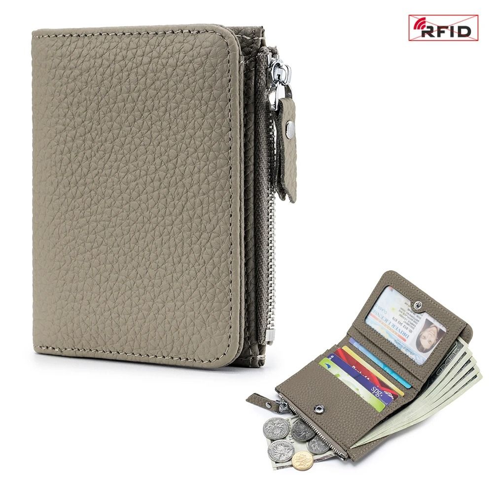 Genuine Leather Zip Wallet with RFID Protection
