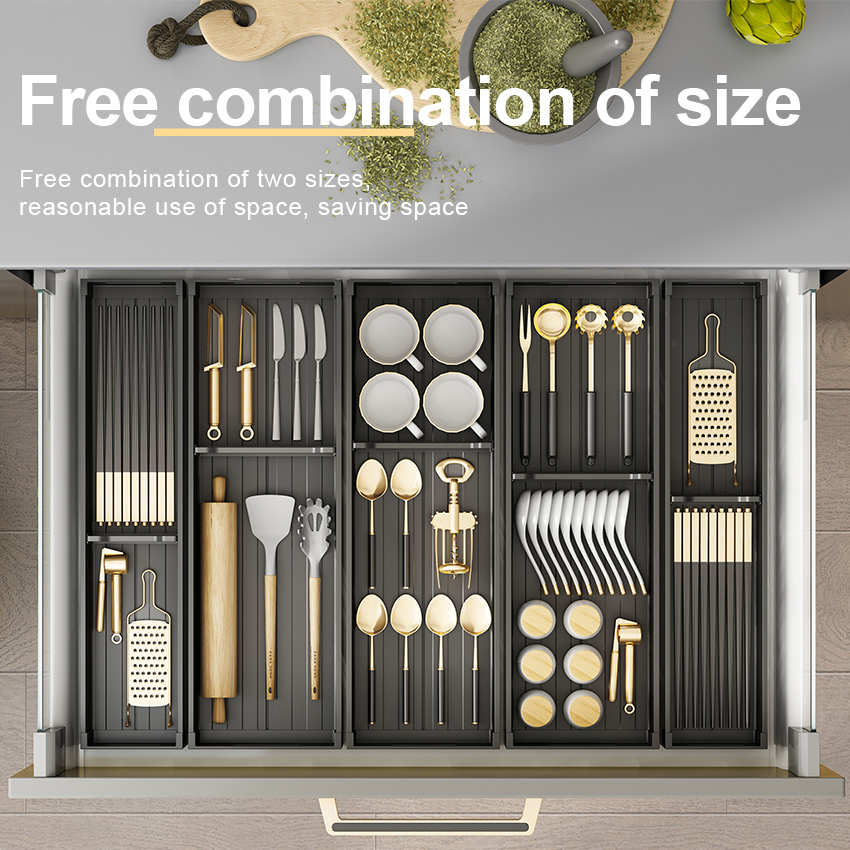 Adjustable Under Cabinet Dish Rack, Retractable Spacing Drawer Organizer for Spoons, Chopsticks Utensils Space-Saving