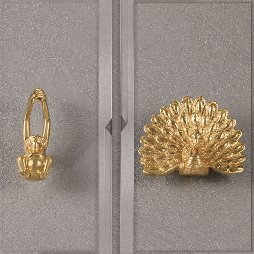Gold Peacock Brass Cabinet Knob Vintage Drawer Pull