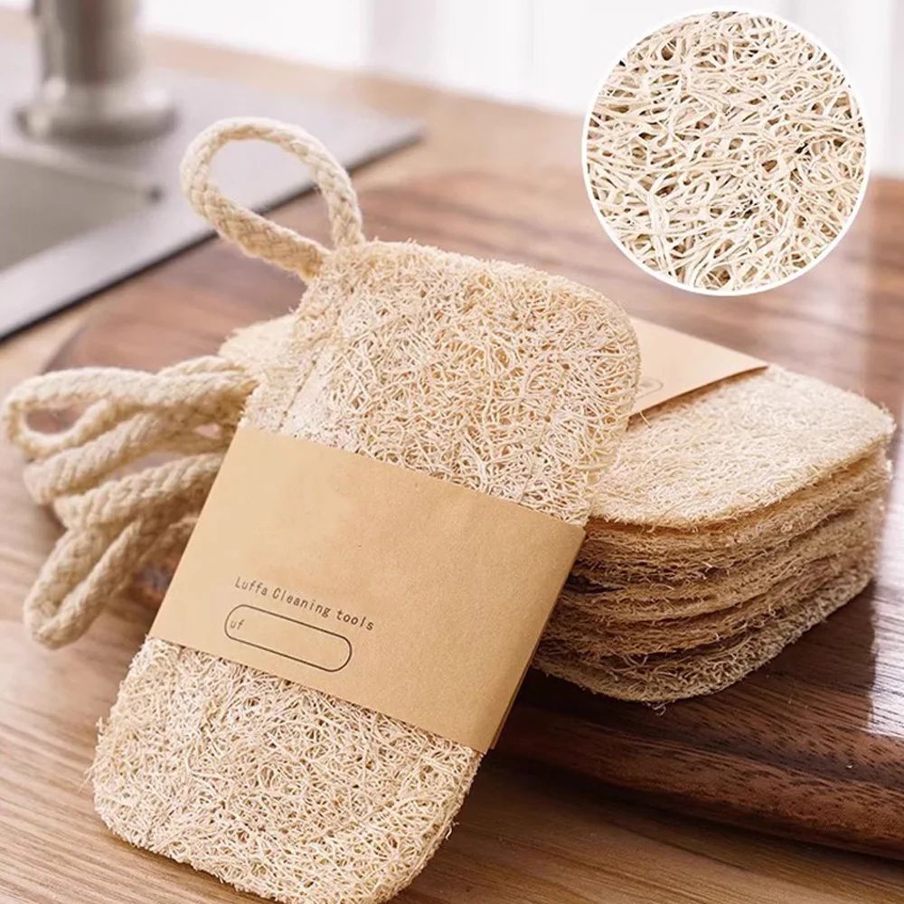 Double Layer Natural Loofah Kitchen Sponge Eco Friendly Scrubber Pads