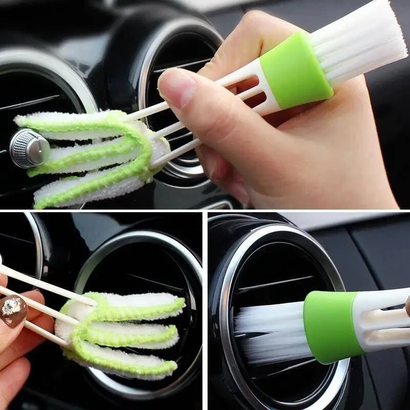 Mini Double-End Micro Fiber Vent Duster, Multifunction Car Air Vent Cleaner, Portable Removable Cloth Cover Cleaning