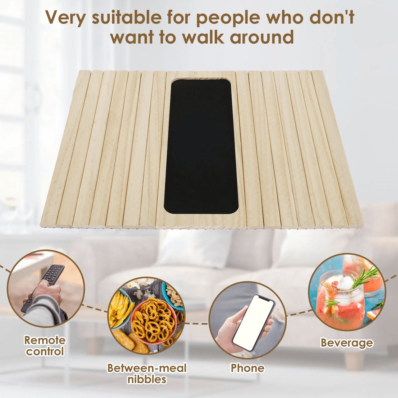 Foldable Wood Sofa Arm Tray Anti Slip Couch Arm Table