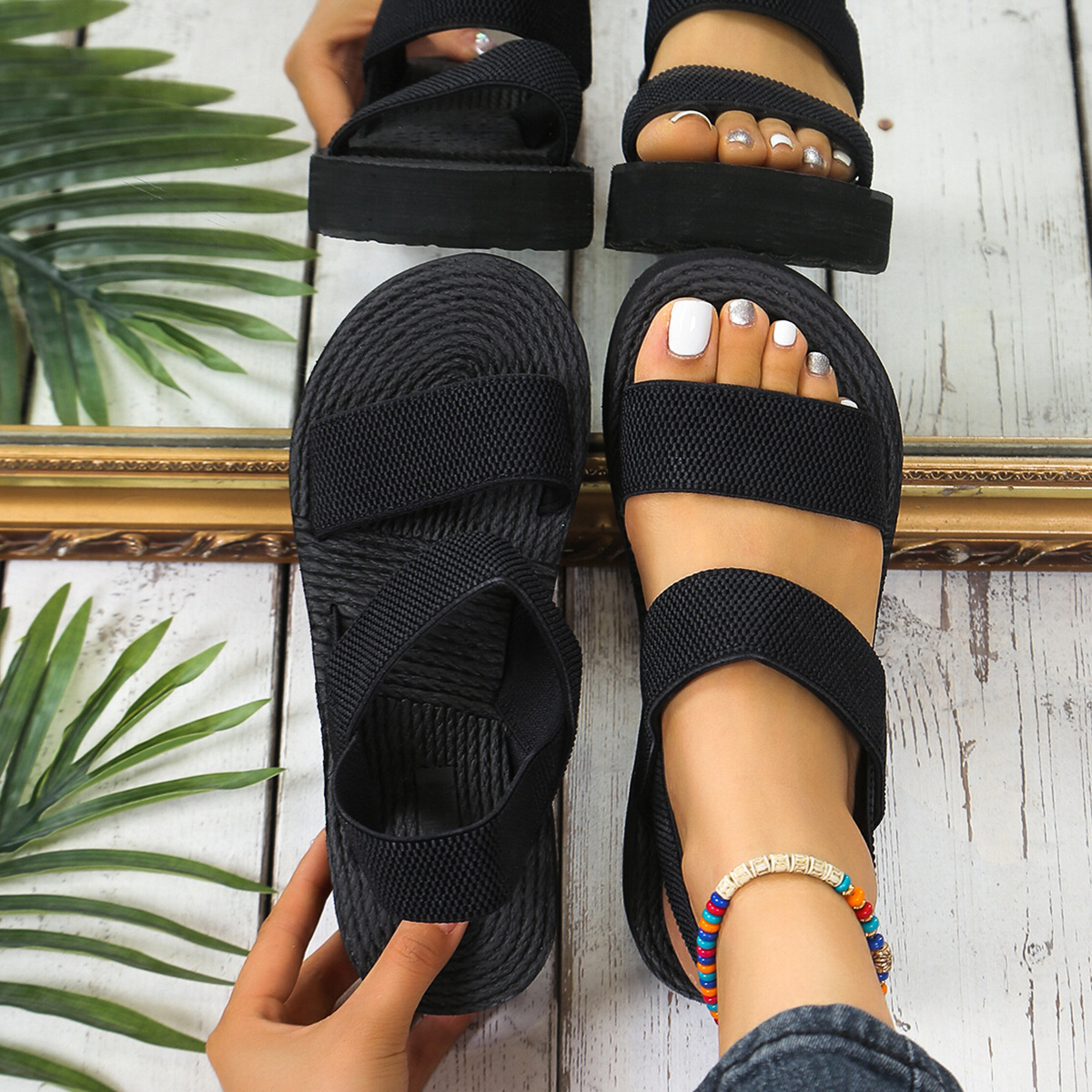 Summer Women's Light Weight Wedge Sandals, Open Toe Platform, Thick Soled Slingback Shoes with Back Strap, Casual