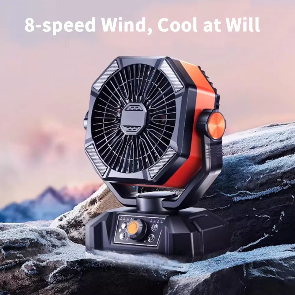 Radiator Camping Fan with 20000mAh Rechargeable Battery, 4 LED Lantern, 8 Speeds – Portable Outdoor Fan for Tents, Power