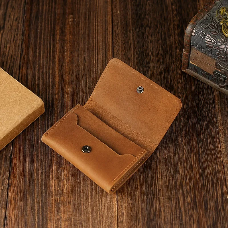 Vintage Cowhide Leather Coin Purse & Headphone Holder Portable Storage Wallet for Data Cable Earphones and Cards
