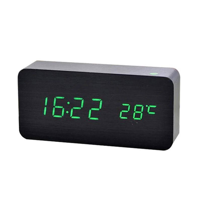 Wood Digital Alarm Clock with LED Temperature Display