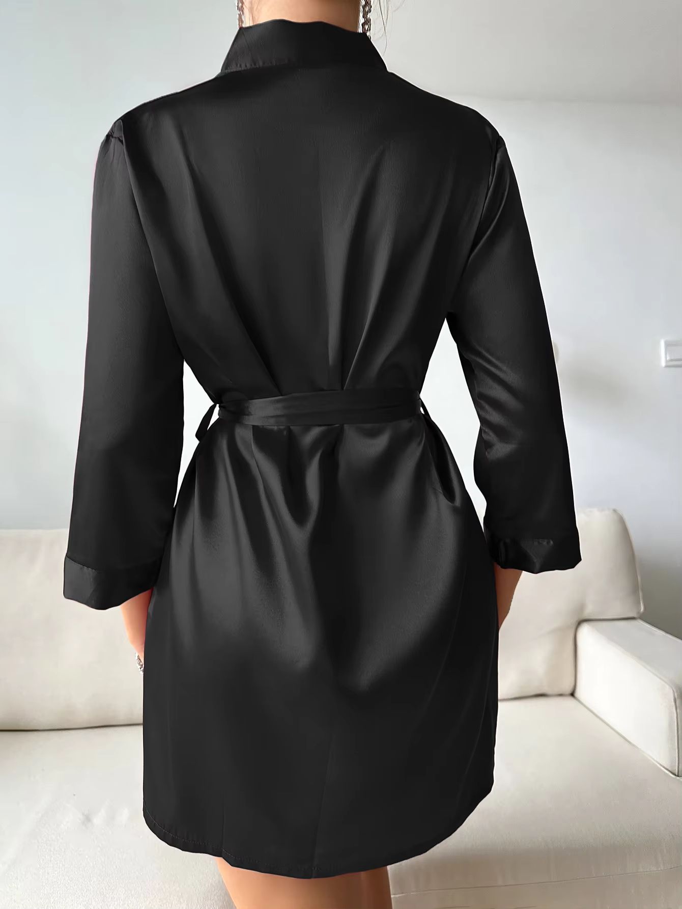 Women's Summer Ice Silk Lace-Up Home Pajama Robe