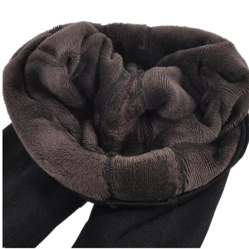 High Waist Winter Warm Leggings with Thick Velvet Lining Solid Color Thermal Pants