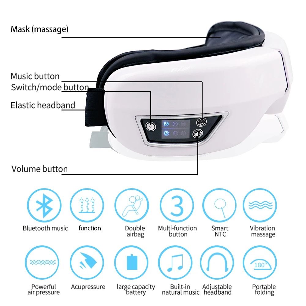 6D Smart Eye Massager with Heat Vibration Bluetooth Music