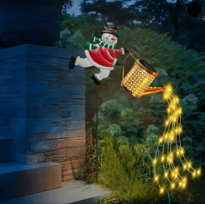 FrostGlow Solar Snowman Watering Can Garden Light