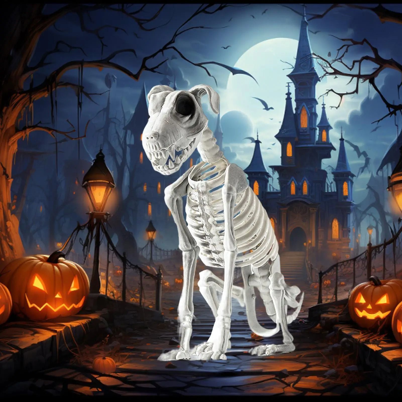 Realistic Skeleton Dog Halloween Statue