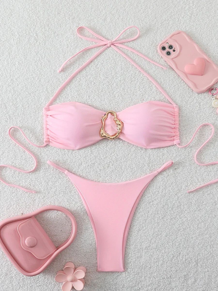 Sexy Bandeau Push-Up Thong Bikini Set Womens Two-Piece Swimwear