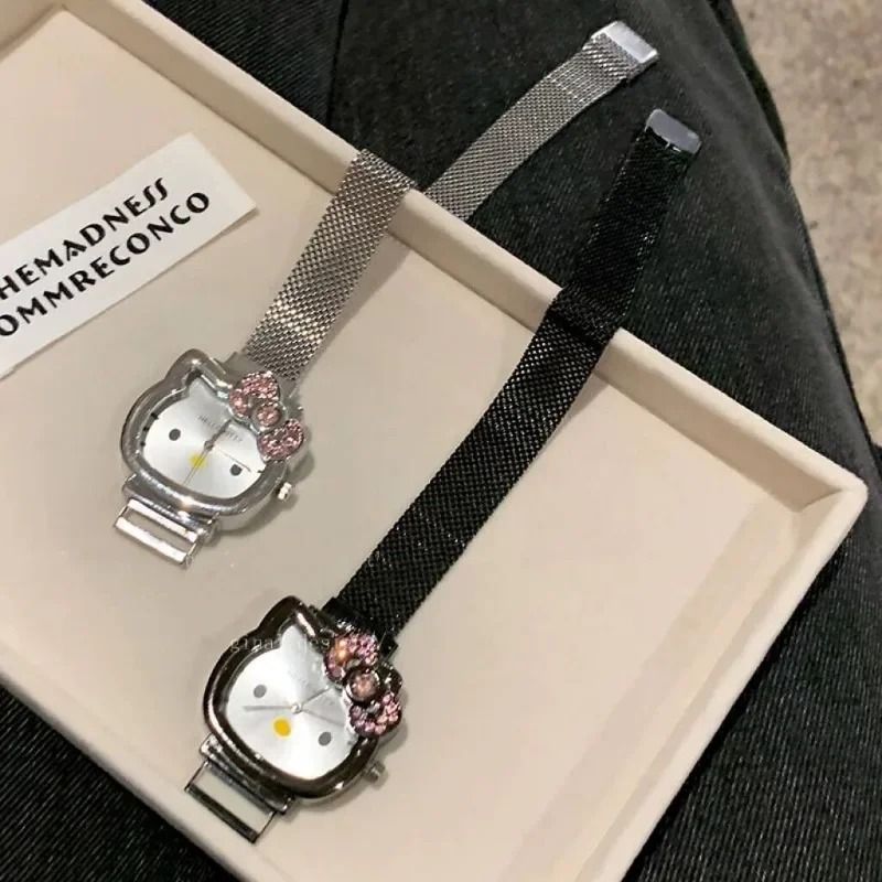 Hello Kitty Crystal Bow Magnet Watch – Fashionable Sanrio Anime Quartz Timepiece for Girls & Fans