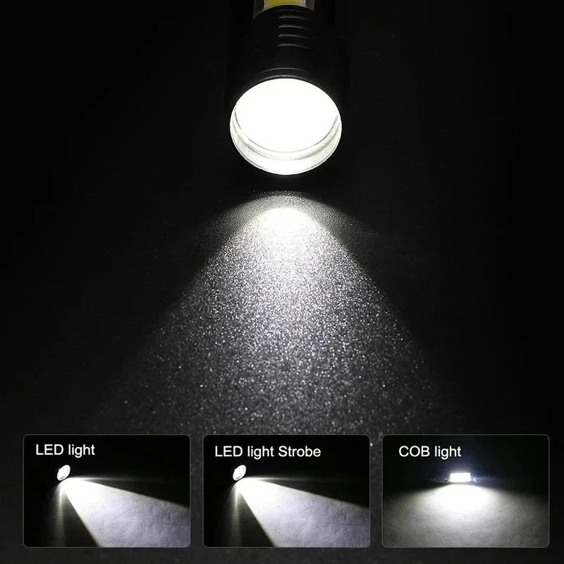 USB Rechargeable Mini COB+XPE LED Flashlight with Zoomable Beam and 3 Modes