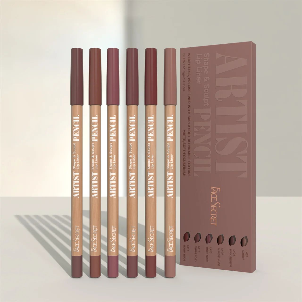 Face Secret Artist Shape Sculpt Lip Liner Pencil Set – Weightless Matte Lip Liner, Precise Smudge-Proof, Soft Blendable