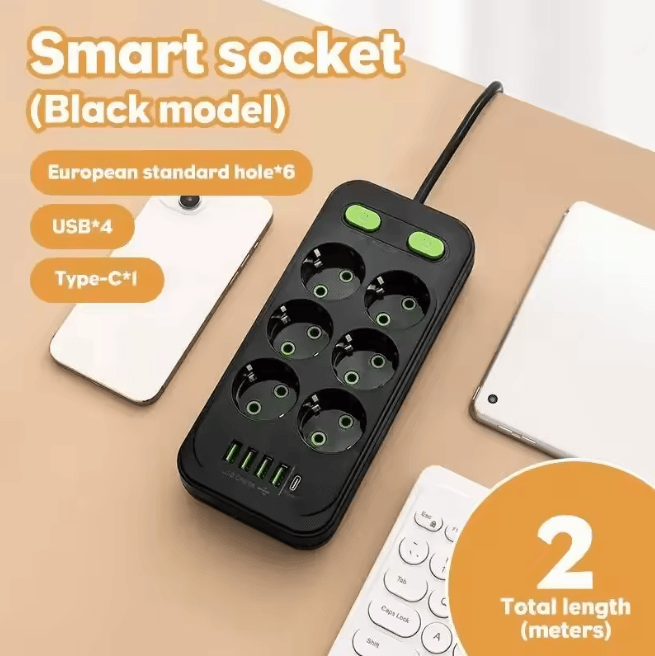 EU Multi Socket Wall Plug Adapter Four Way Power Socket Space Saving Design