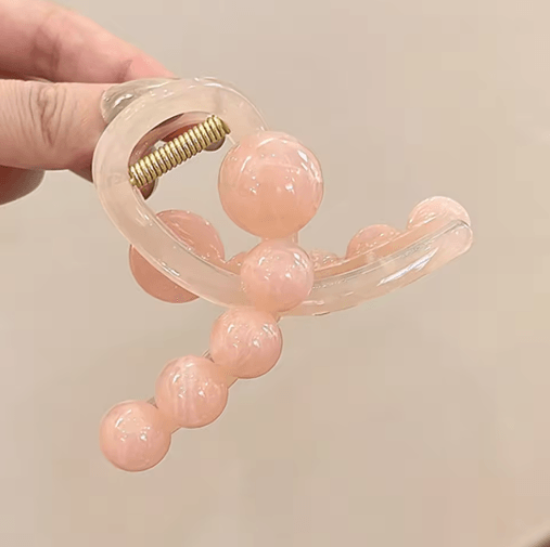 Womens Hair Claw Clip with Round Beads Korean Style High Ponytail Clamp Barrette