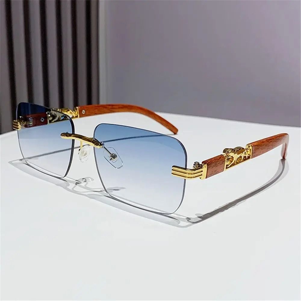 Rimless Cut-Edge Sunglasses – Metal Temple Retro Shades – High-Yield Optical Interaction Hub