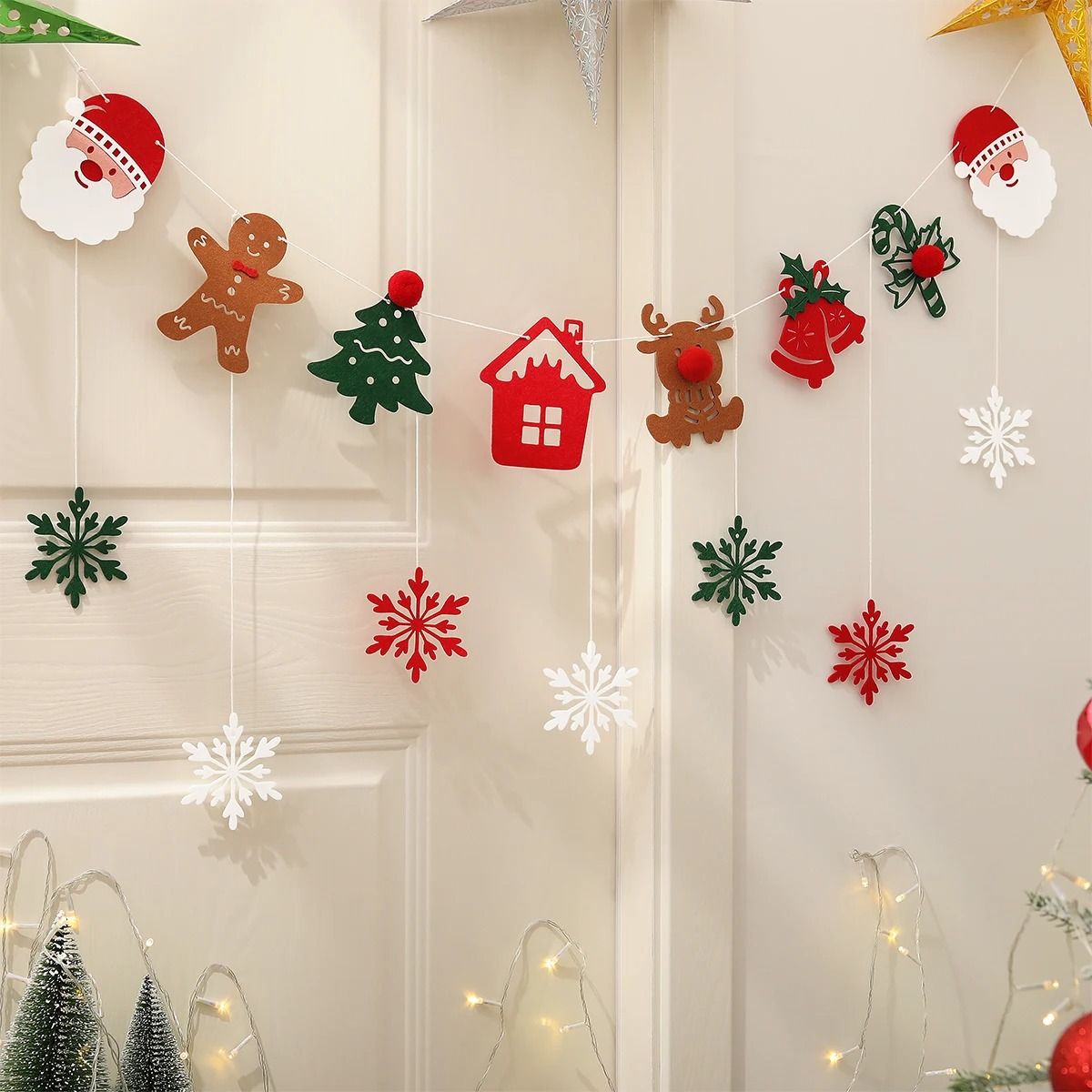 Christmas Party Background Banner – Cartoon Snowflake Garland Decoration Set