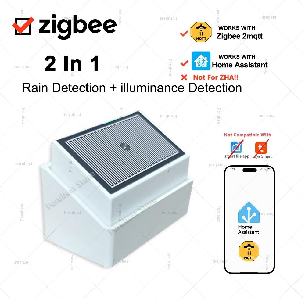2 in 1 Zigbee Rain Sensor with Illuminance Detection Real Time Monitoring
