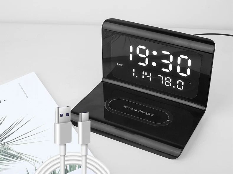 3 in 1 Wireless Charger with LED Desktop Clock and Calendar