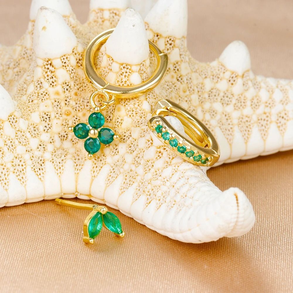 3-Piece Green Crystal Stainless Steel Hoop Set