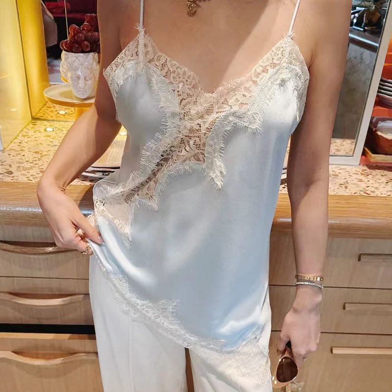 HXAO Y2K Asymmetrical Lace Satin Camisole – Off Shoulder Backless Street Style Tank Top