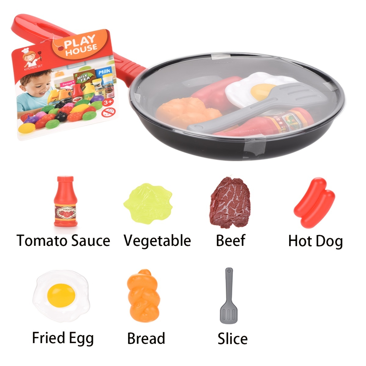 Children Kitchen Food Toys, Simulation Cookware Game Set, Pretend Play Pot, Steak, Vegetable, Bread, Hot Dog, Kids Gift