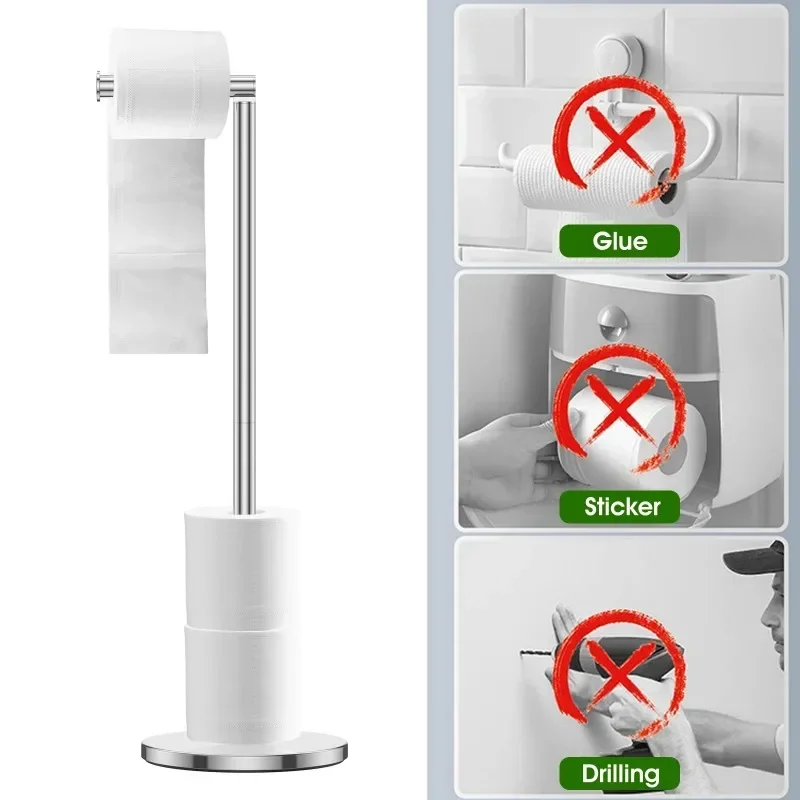 Paper Towel Holder Bathroom Stainless Steel, Floor Mounted Toilet Paper Holder, Single Pole Kitchen Shelf