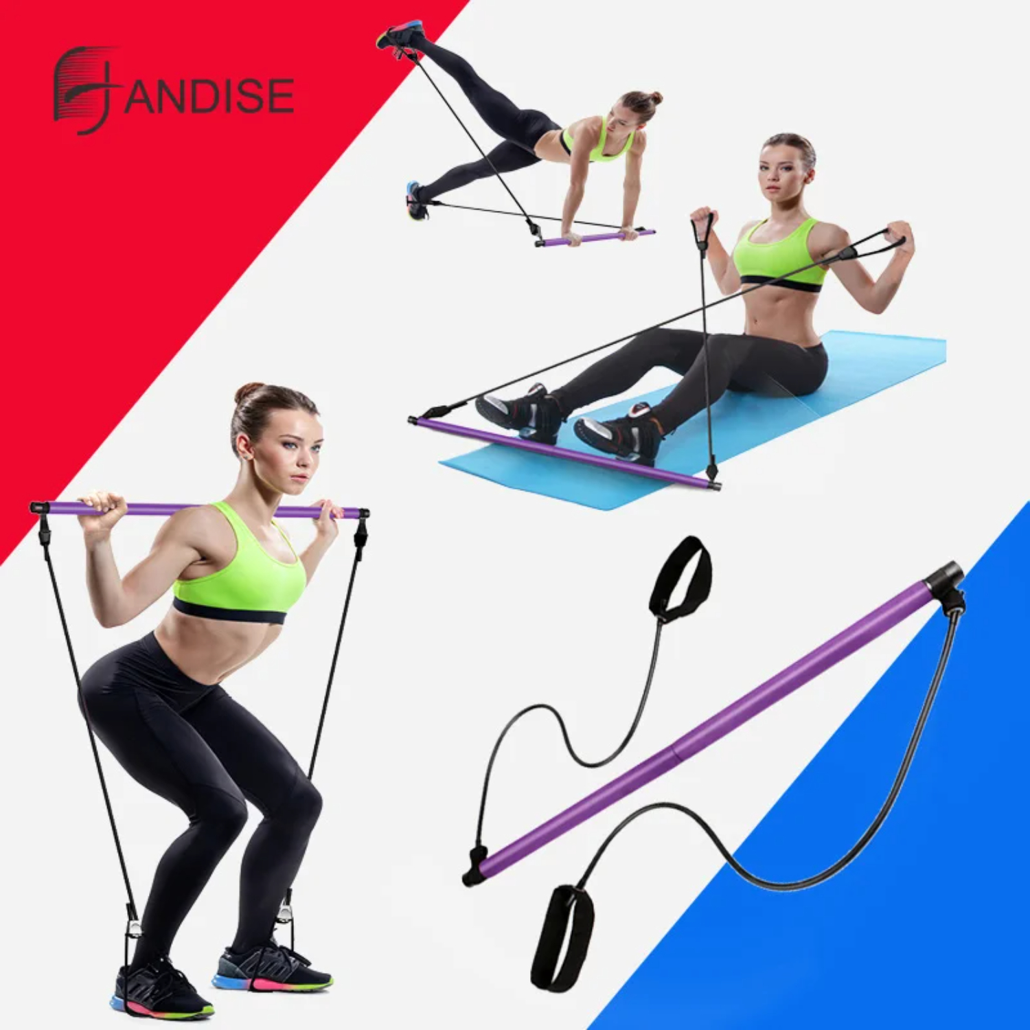 Yoga Resistance Bands with Pilates Stick, Full Body Fitness Equipment for Home Training & CrossFit