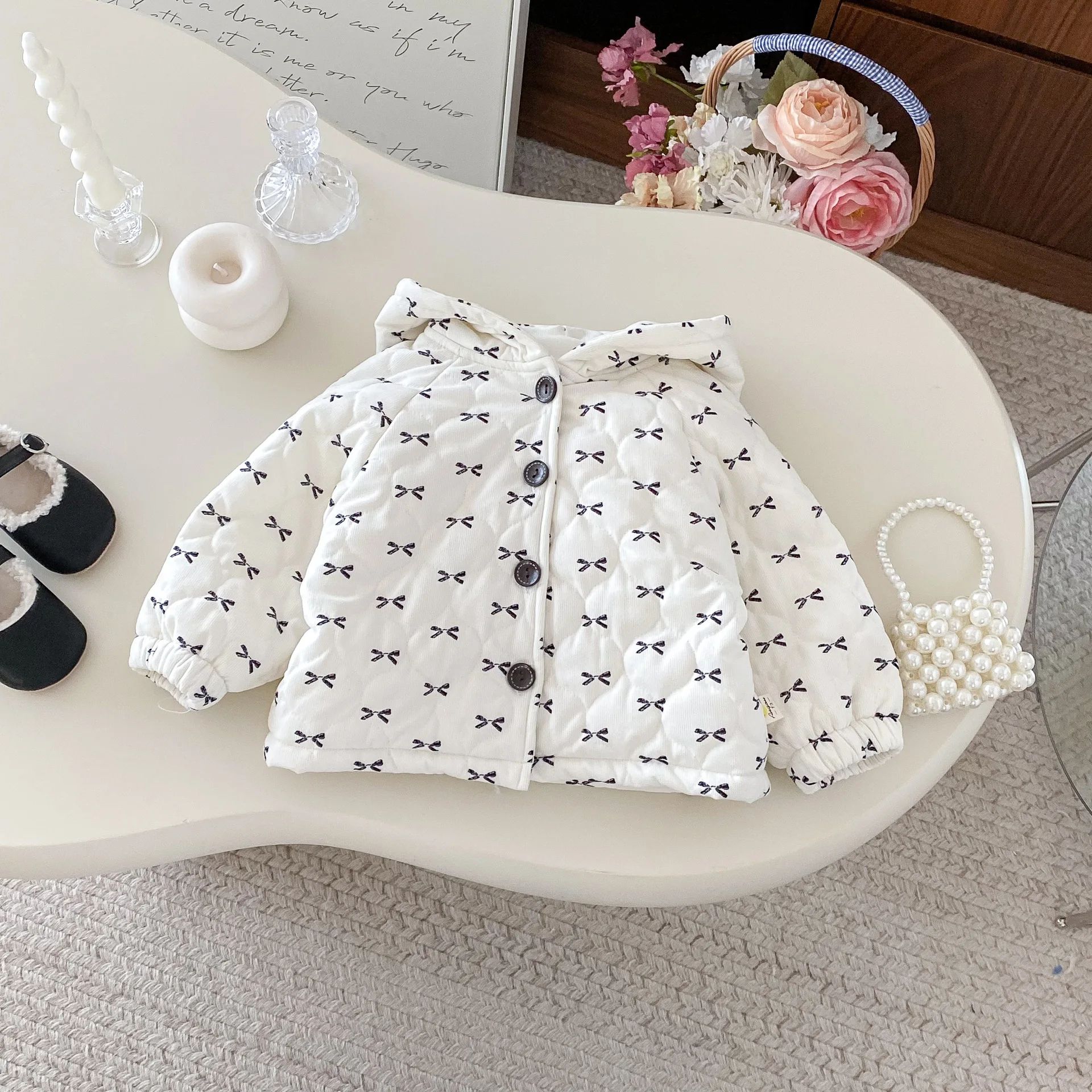Sweet Bow Hooded Baby Girl Winter Jacket – Soft Cotton Toddler Coat