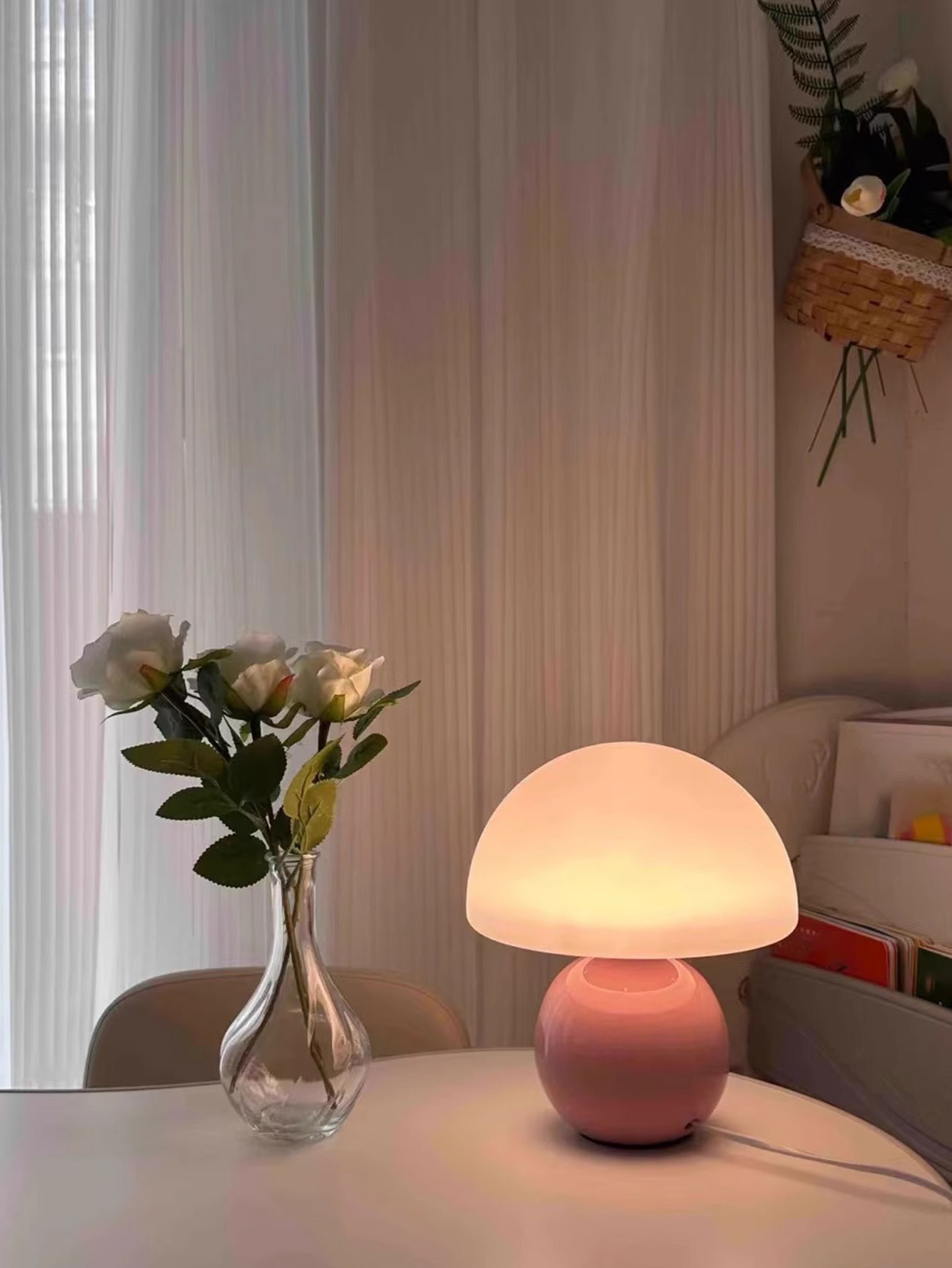 USB Socket Decorative Table Lamp, Pink Orange Red Night Light for Room and Desk