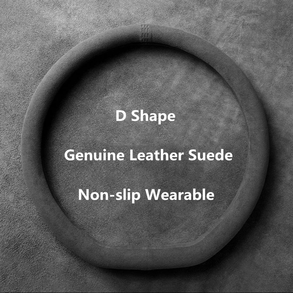 LuxeGrip Cowhide Suede Steering Wheel Cover – Universal 37–38cm Anti-Slip Wrap