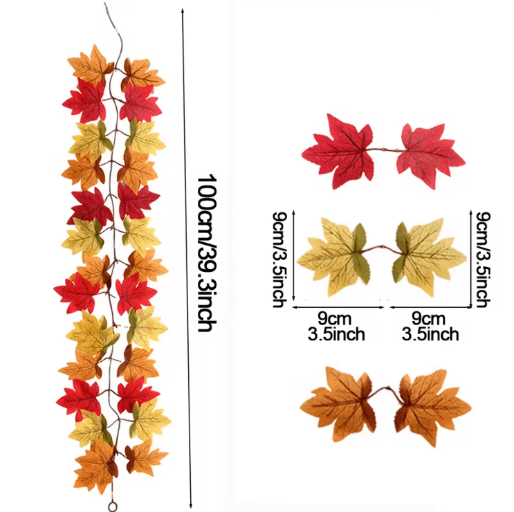 Artificial Maple Leaf Garland – Autumn Fall Vine Decor for Home, Thanksgiving & Halloween