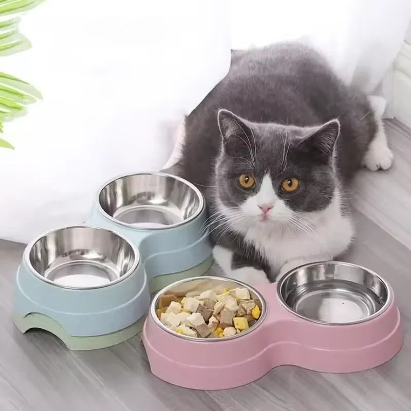 Double Stainless Steel Pet Feeding Bowl For Dogs And Cats