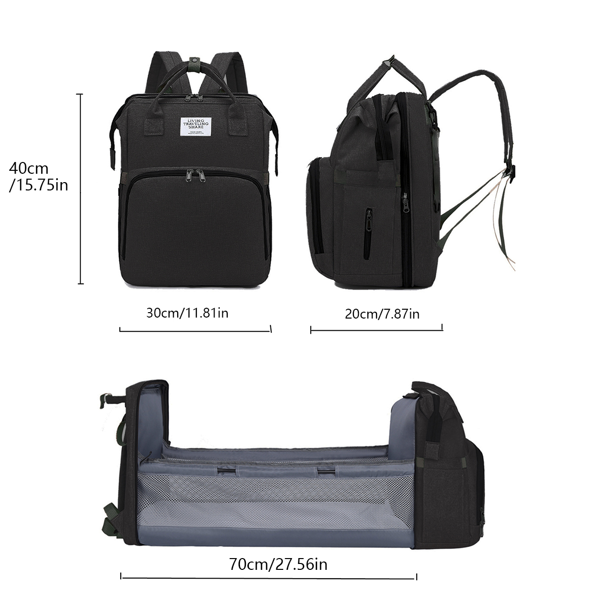 Fold able Bed Diaper Bag with Changing Station, Insulated Pocket, Large Capacity, Multi-Functional Double Shoulder