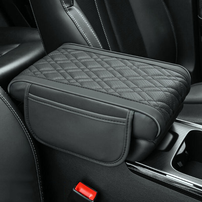 Universal Car Armrest Box Pad, Leather Elastic Sponge Height Pad, Side Storage Bag, Center Armrest Cushion