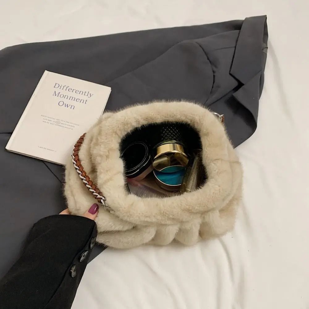 Trendy Soft Faux Fur Pleated Hobo Bag