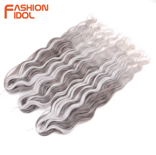 FASHION IDOL 24-Inch Ombre Rainbow Water Wave Crochet Hair, Synthetic Deep Wave Braiding Extensions