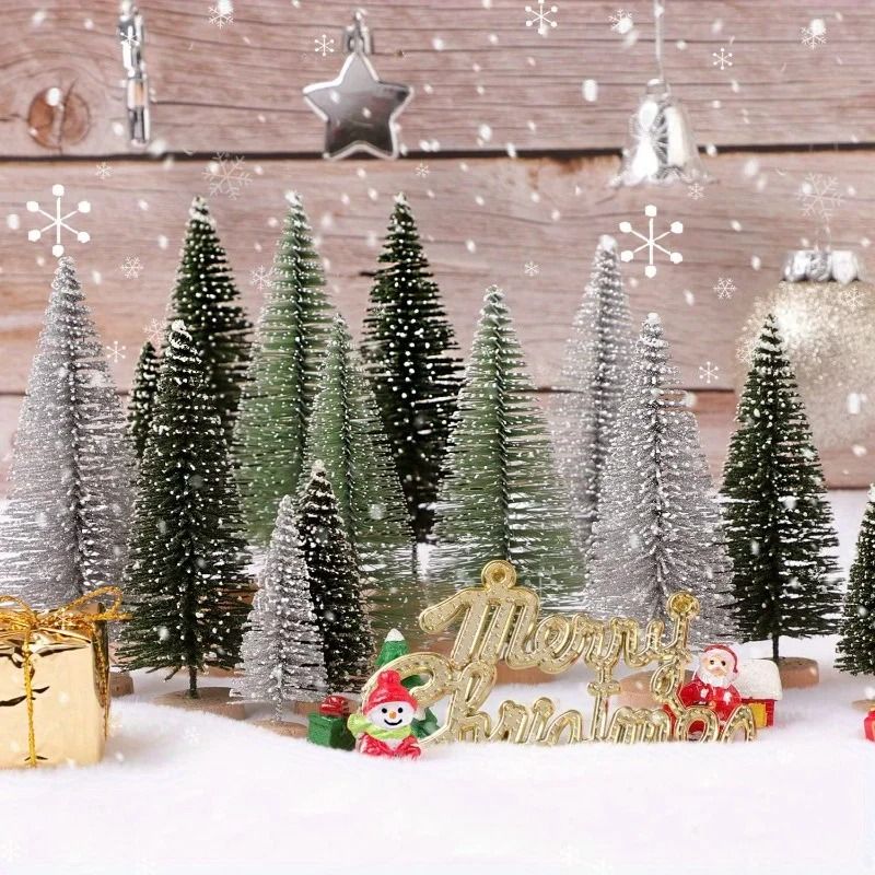 15pcs Mini Artificial Christmas Tree With Wooden Base for Festivals Christmas and Thanksgiving