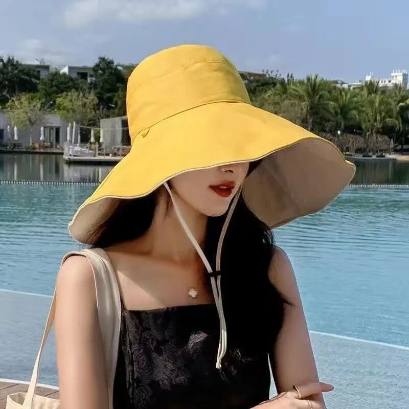 Anti-UV Protection Hiking Fisherman Cap, Wide Brim Sun Hat Women, Foldable Solid Beach Hat, Double Sided Sun Hat