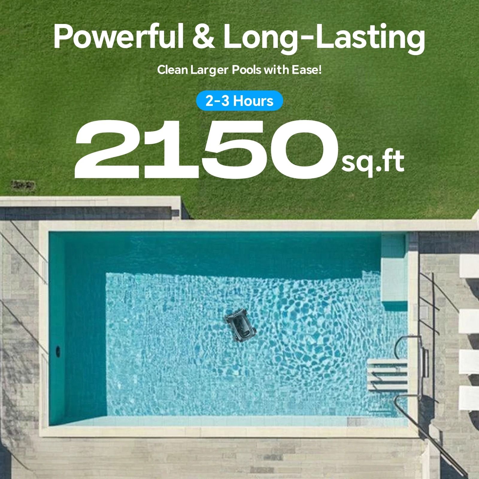 Cordless Robotic Pool Cleaner with Long Runtime for Above Ground Pools