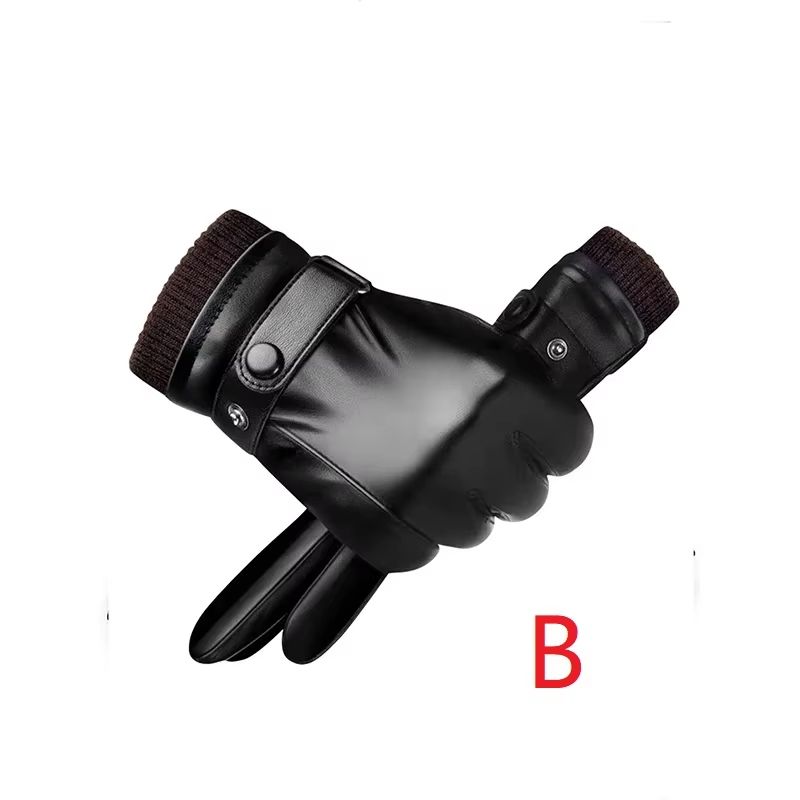 Mens Winter Black Pu Leather Driving Gloves Touchscreen