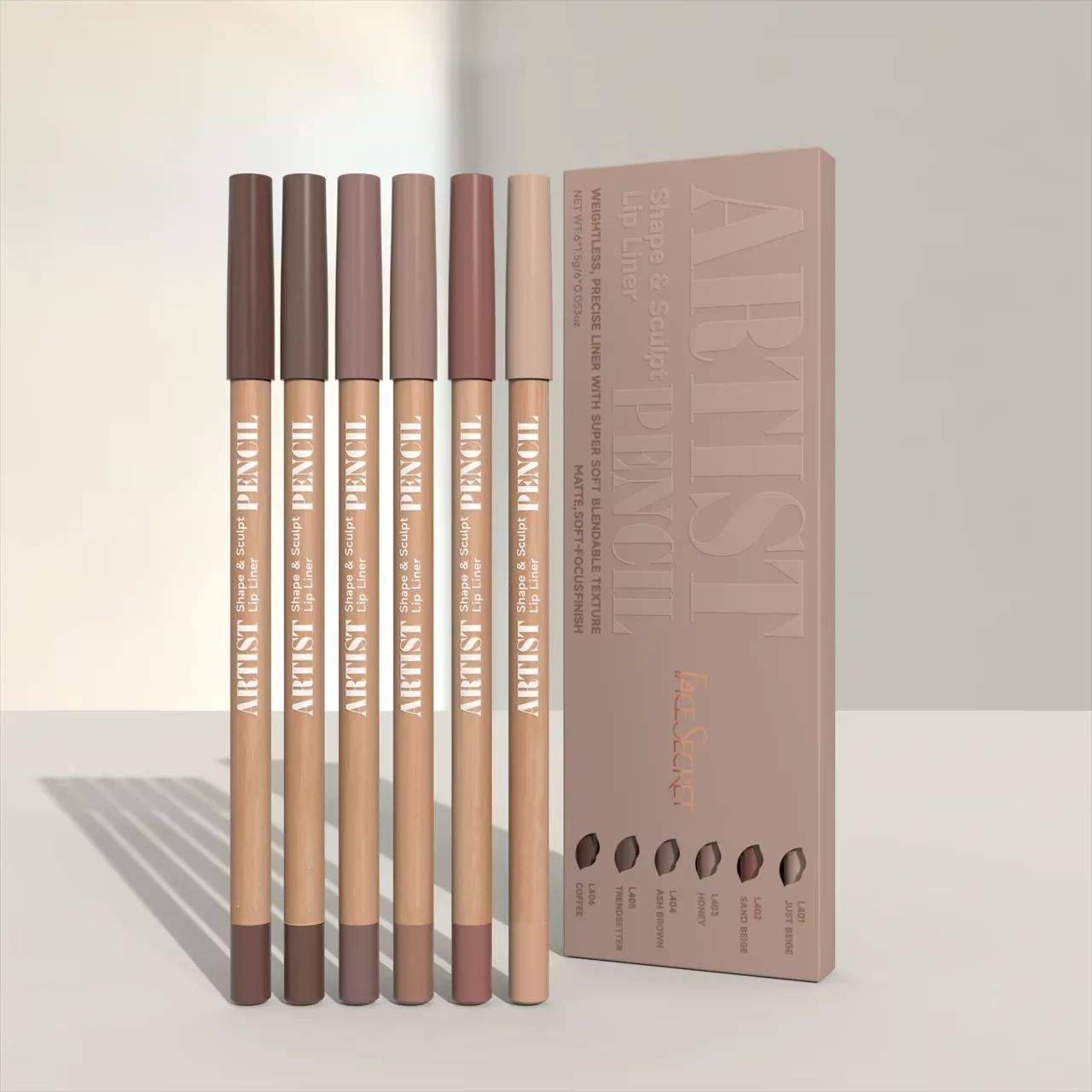Face Secret Artist Shape Sculpt Lip Liner Pencil Set – Weightless Matte Lip Liner, Precise Smudge-Proof, Soft Blendable