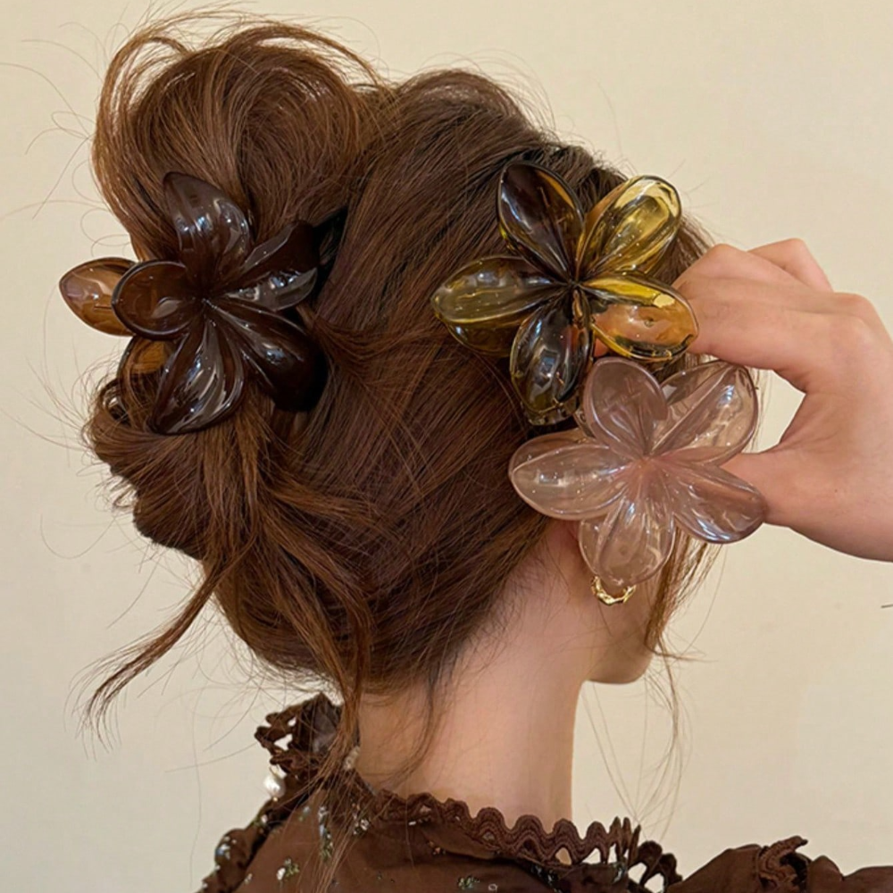 Princess Flower Hair Clip Brown Beige Lightweight Plastic Fashionable Hair Accessories