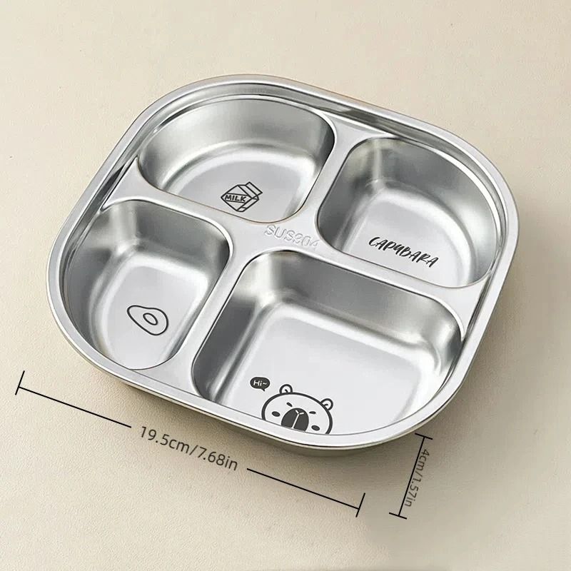 Capybara Stainless Steel Divided Plate 3 Compartment Kids Dinner Plate