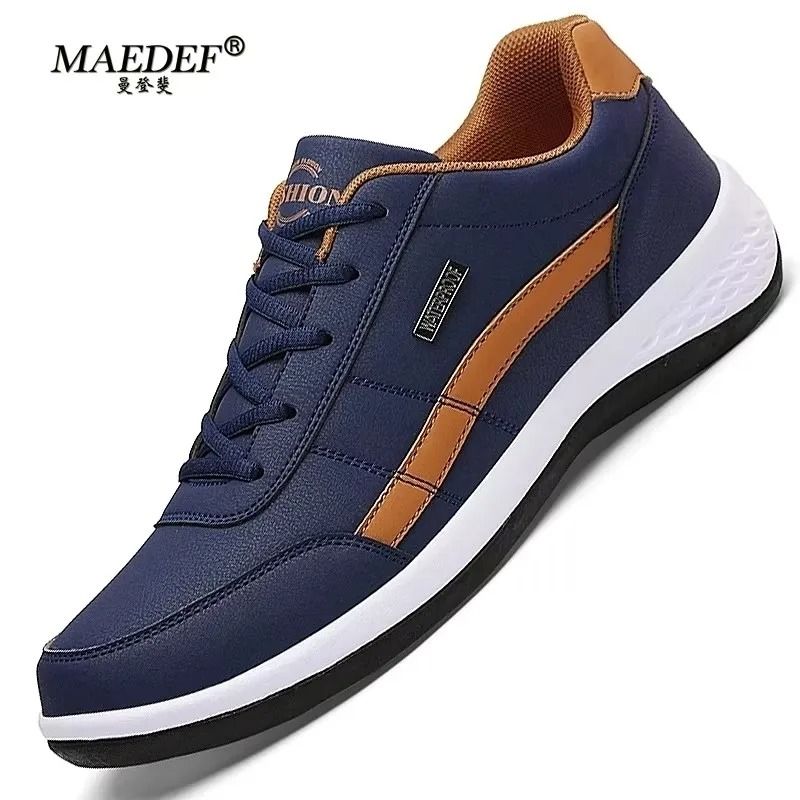 Mens Leather Waterproof Casual Sneakers Comfortable Lace Up Shoes