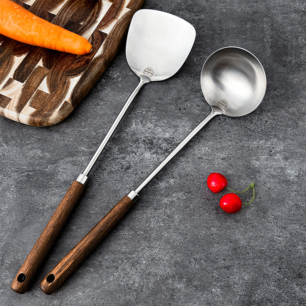 Stainless Steel Turner With Wooden Handle, Heat Resistant Long Handle Soup Ladle Spatula, Kitchen Cooking Utensils