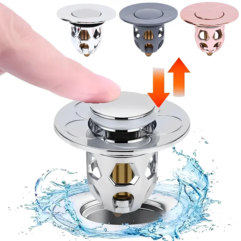 Bathroom Drain Cover, Pop-Up Drain Stopper, Hair Catcher, Basin Filter Valve