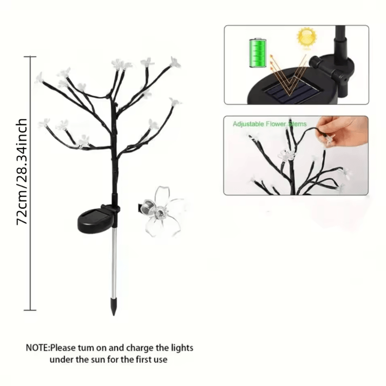 Solar Cherry Blossom Branch Lights – Waterproof LED Garden Fairy Lights with 2 Lighting Modes